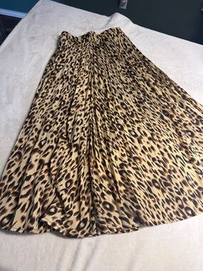 Leopard Print Pleated Maxi Skirt - Beige Brown